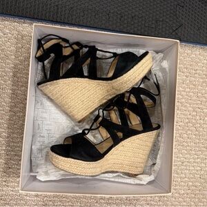 Black Espadrille Wedge Sandals - Women